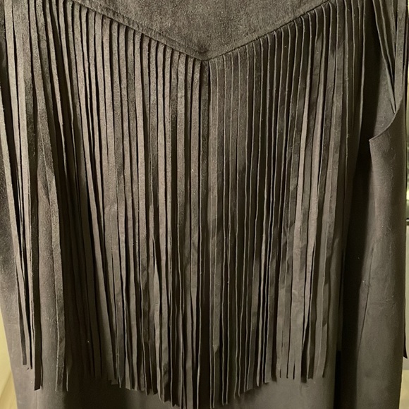 NWT Vintage Havana fringe black suede like vest - Picture 6 of 8
